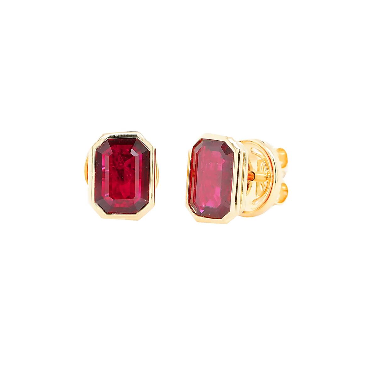 London Collection 18k Yellow Gold Ruby Octagon Bezel Stud Earrings