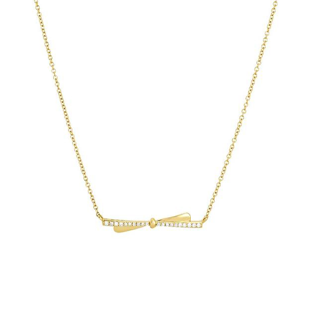 London Collection 14k Yellow Gold Diamond Elongated Bow Necklace
