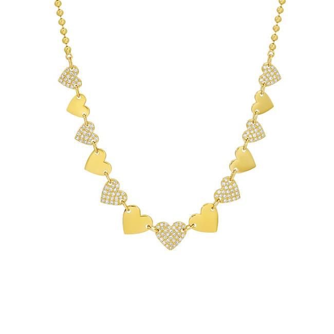 London Collection 14k Yellow Gold Diamond Multi Heart Beaded Necklace