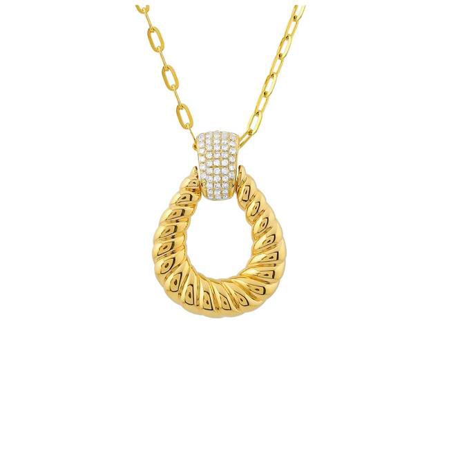London Collection 14k Yellow Gold Pave Diamond Croissant Necklace