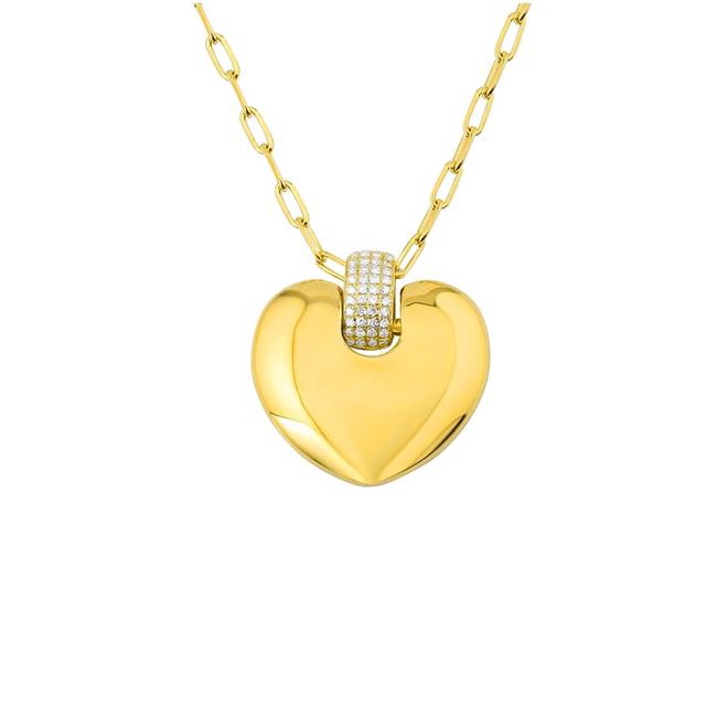 London Collection 14k Yellow Gold Diamond Puffed Heart Necklace