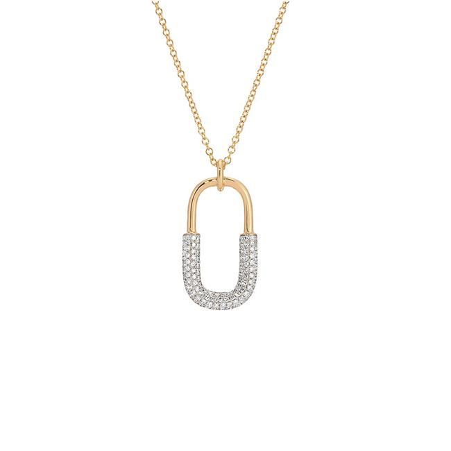 London Collection 14k Yellow Gold Diamond Oval Link Pendant Necklace