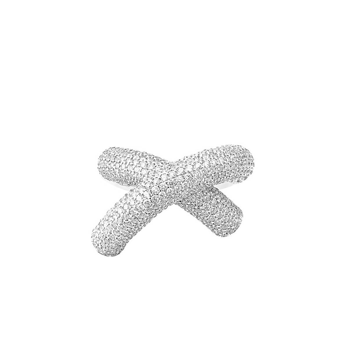 Engelbert Loop Collection 18k White Gold Full Pave Diamond Big Cross Loop Ring