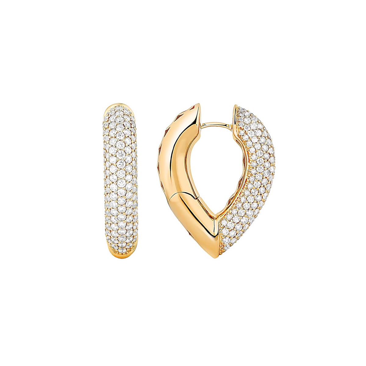 Engelbert Drop Link 18k Yellow Gold Big Pave Earrings