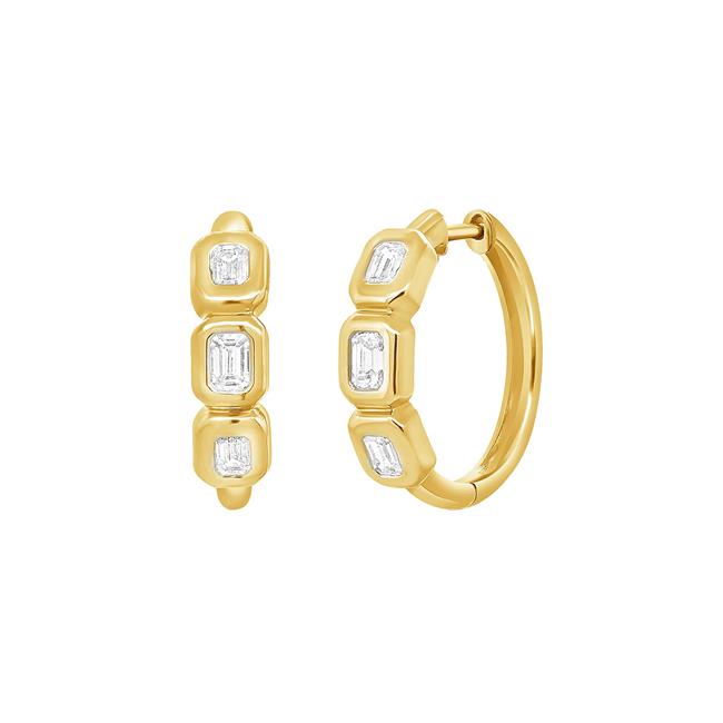London Collection 14k Yellow Gold Diamond Emerald Cut Hoop Earrings