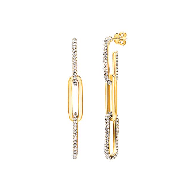 London Collection 14k Yellow Gold Pave Diamond Triple Link Earrings
