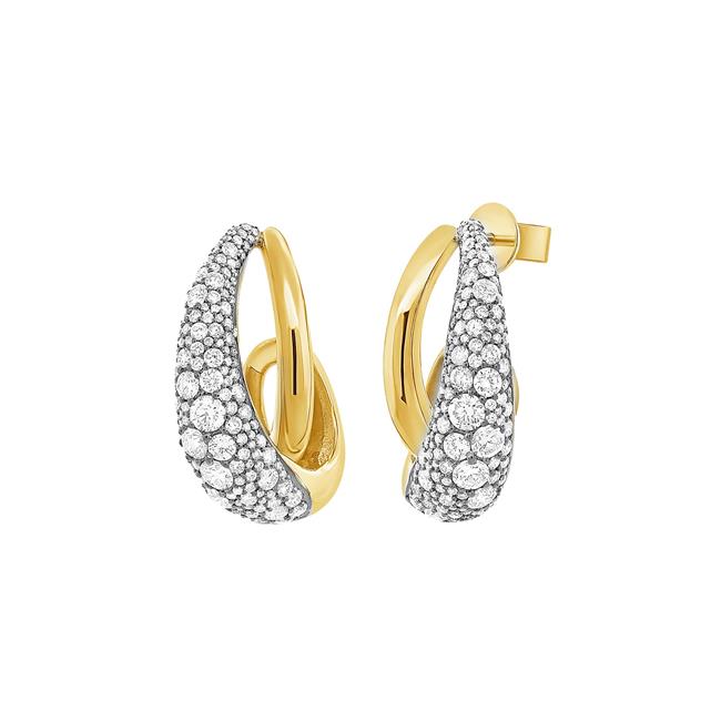 London Collection 14k Yellow Gold Diamond Double J Hook Earrings