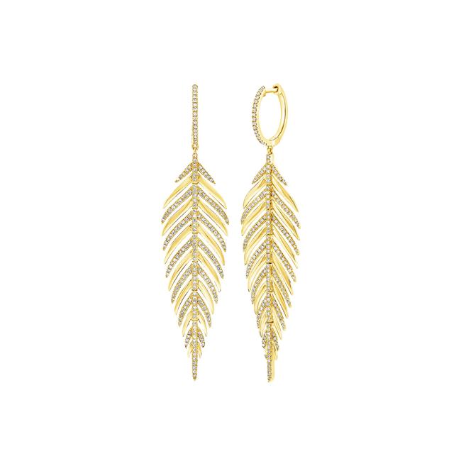 London Collection 14k Yellow Gold Diamond Feather Earrings