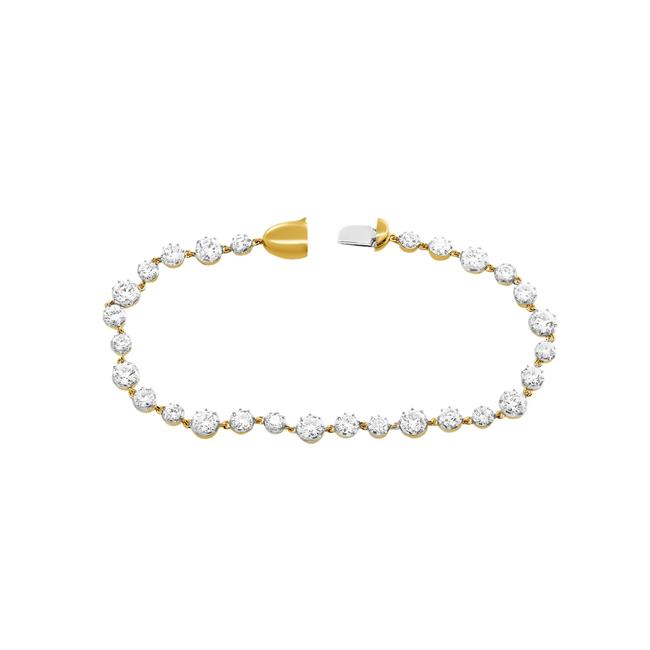 London Collection 14k Yellow Gold Diamond Prong Bezel Lined Bracelet