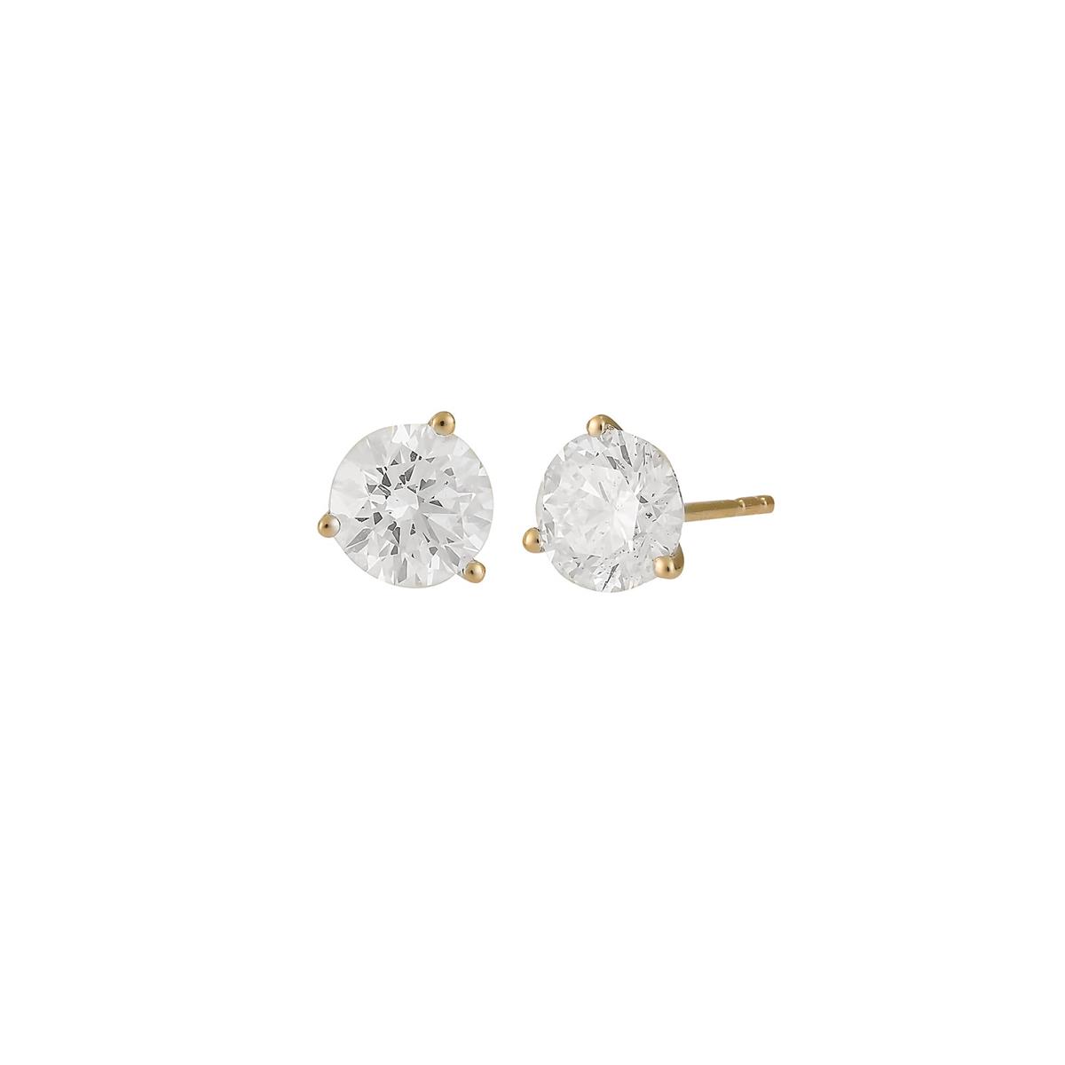 London Collection 14k Yellow Gold Round Prong Set Diamond Stud Earrings