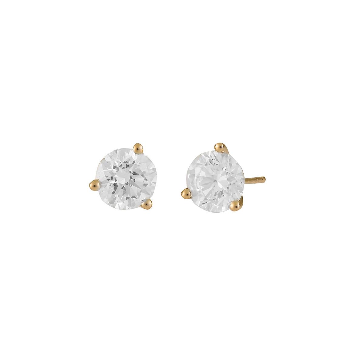 London Collection 14k Yellow Gold Round Prong Set Diamond Stud Earrings