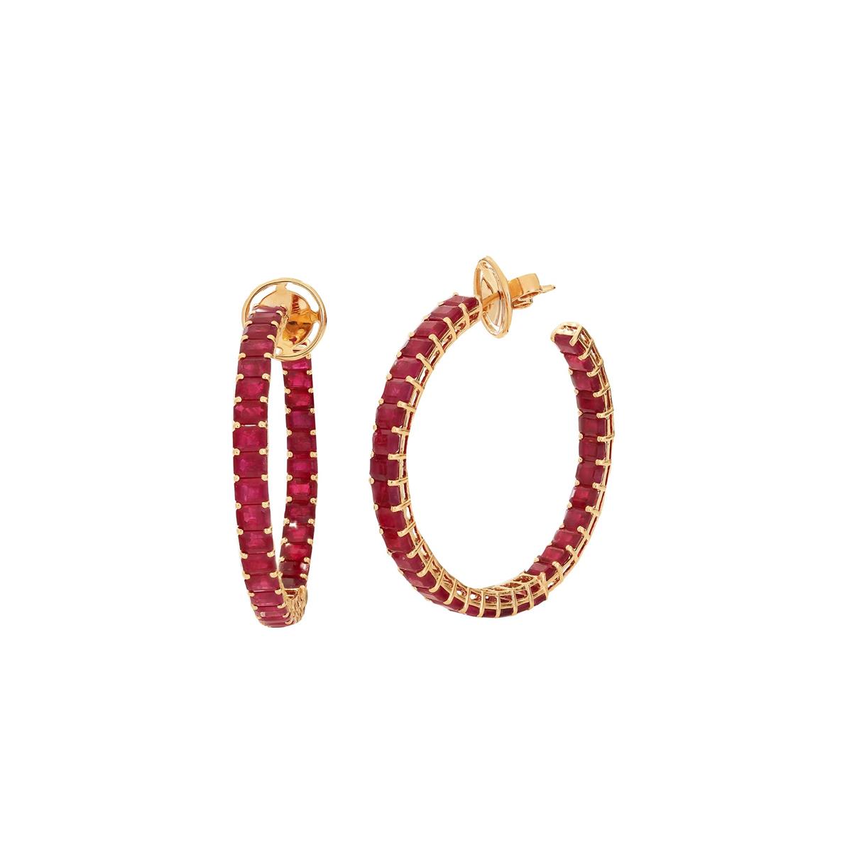 London Collection 18k Rose Gold Ruby Inside/Out Hoop Earrings