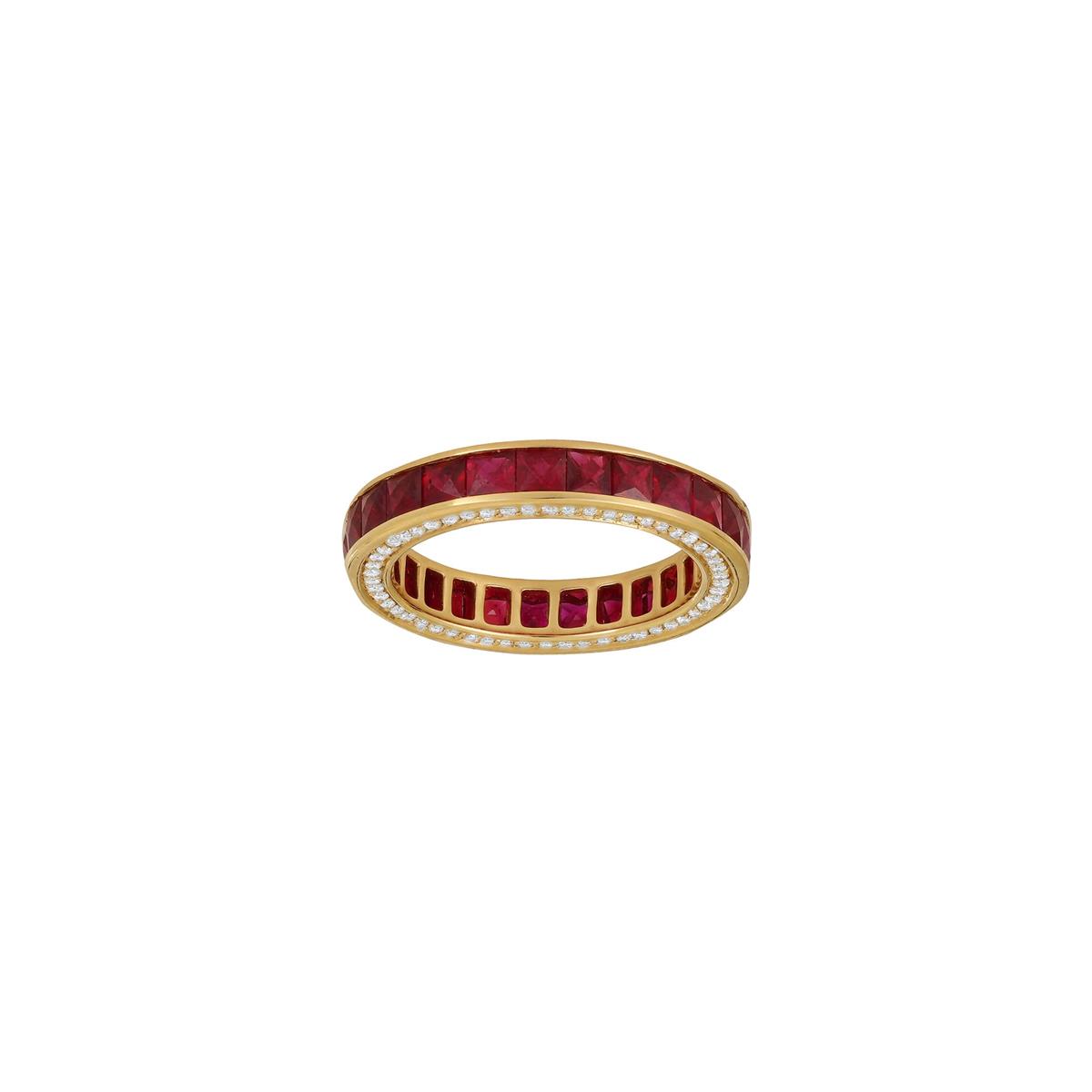 London Collection 18k Yellow Gold Ruby & Diamond 3 Sided Eternity Band