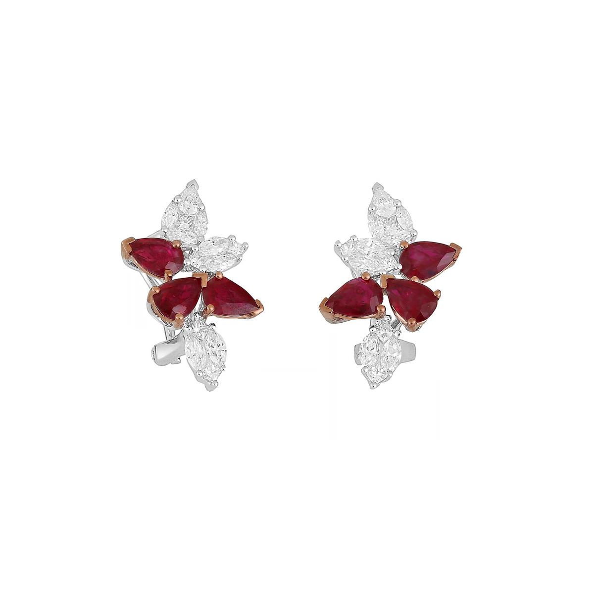 London Collection Two Tone Ruby & Diamond Stud Earrings