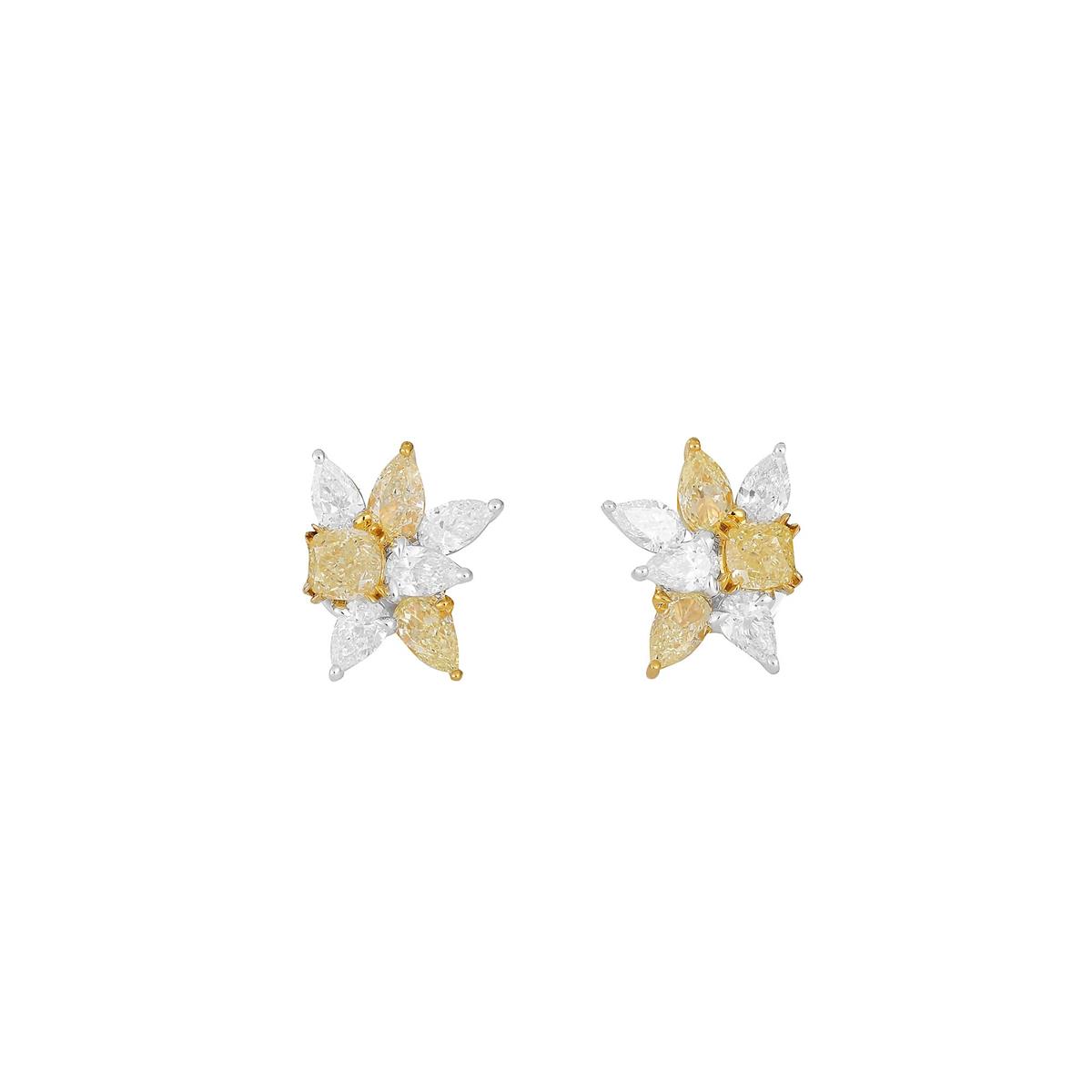 London Collection Two Tone Yellow & White Diamond Cluster Stud Earrings