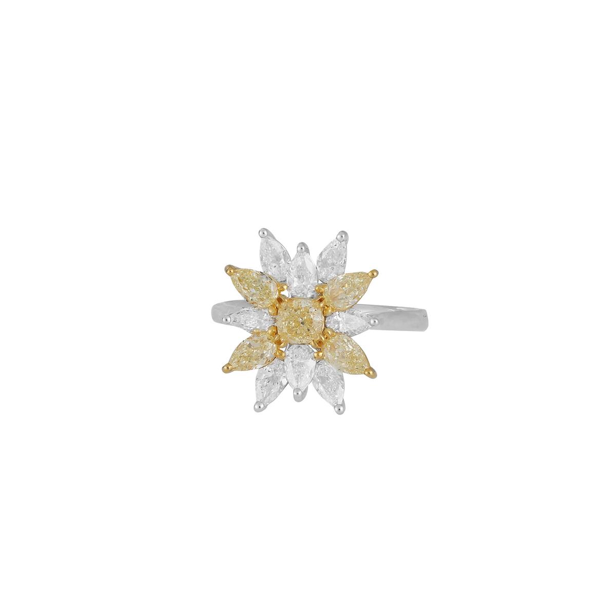 London Collection Two Tone Fancy Yellow Diamond & White Diamond Burst Cocktail Ring
