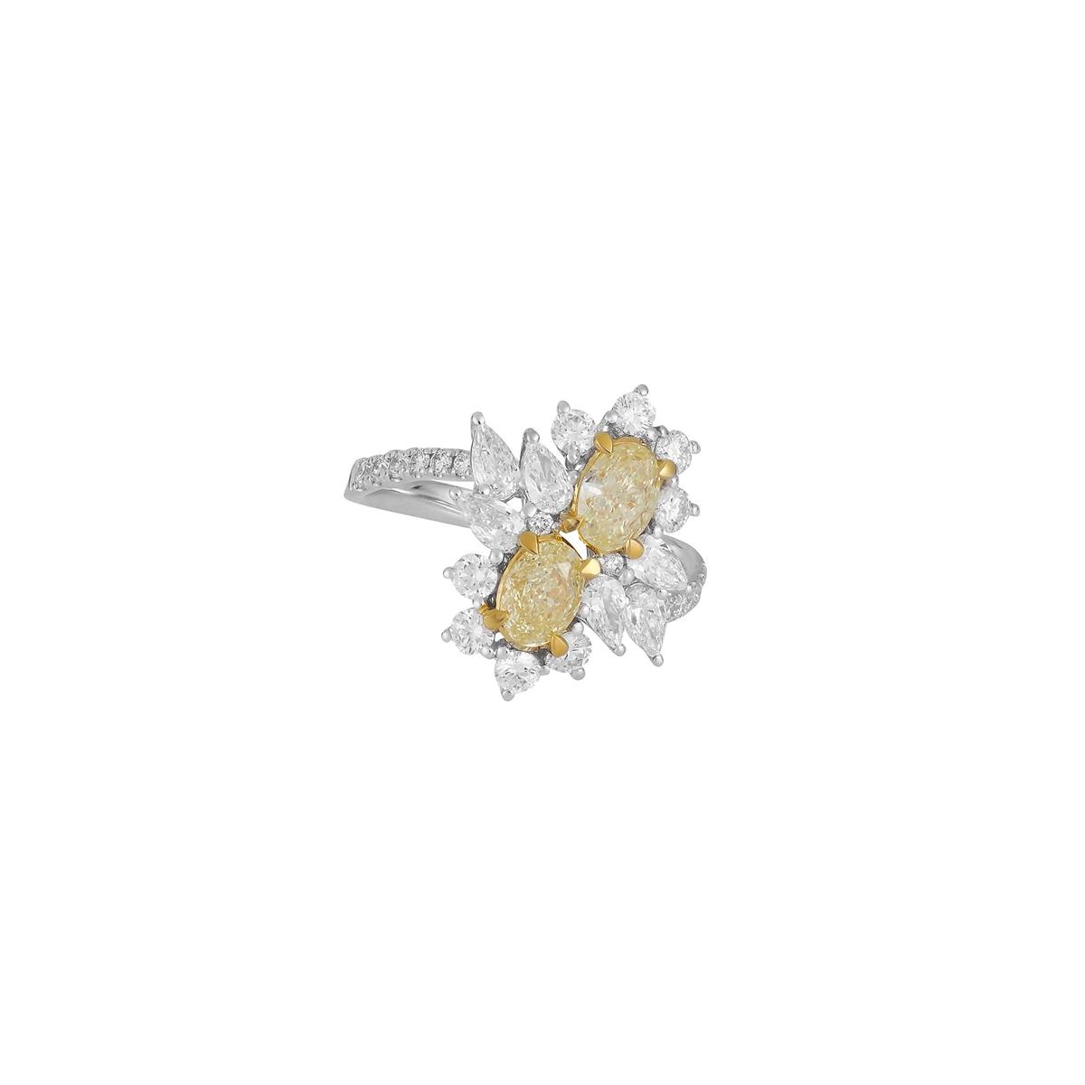 London Collection 18k Two Tone Fancy Yellow Diamond & White Diamond Cluster Ring