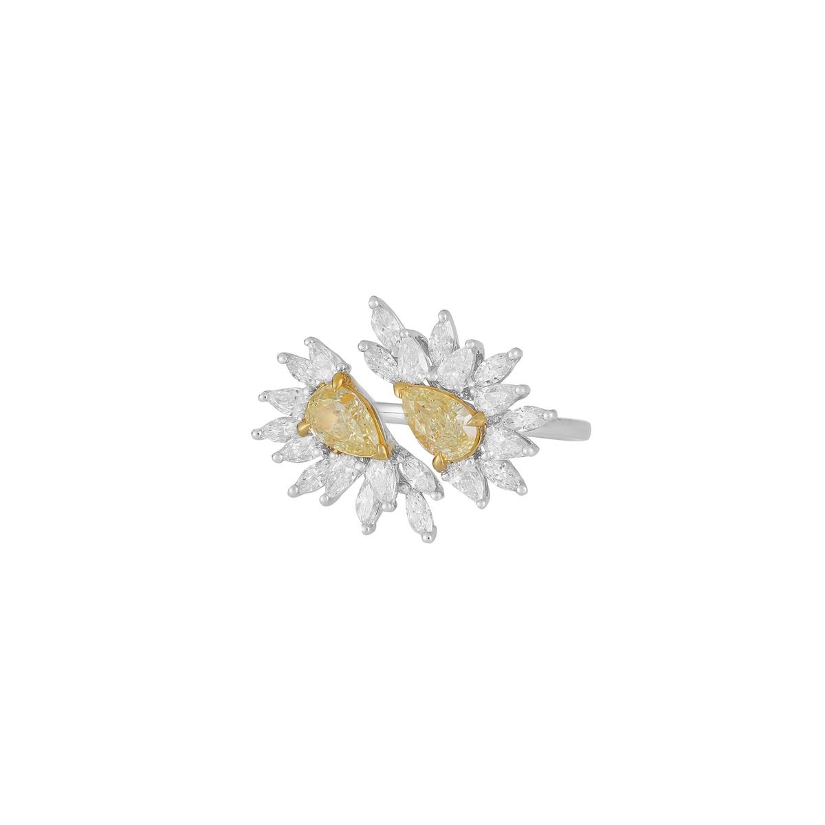 London Collection Two Tone Fancy Yellow Diamond & White Diamond Split Burst Cocktail Ring