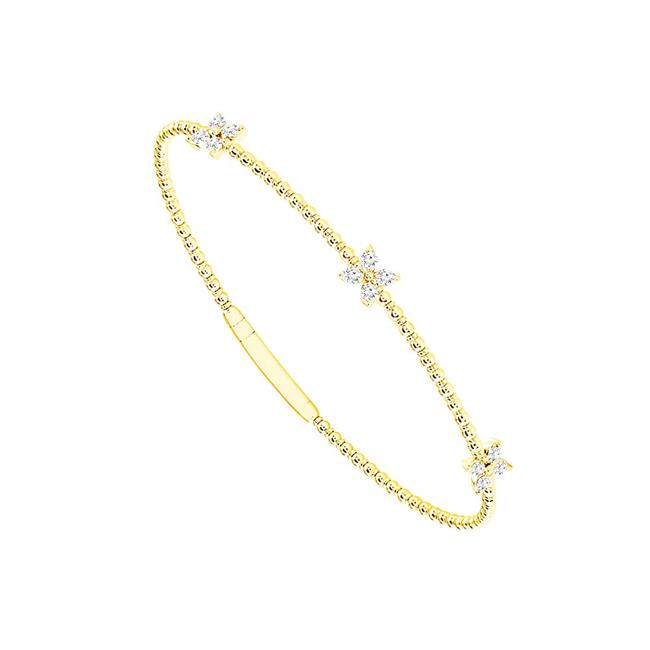 Flexie by London 14k Yellow Gold Quatrefoil Diamond Bangle Bracelet