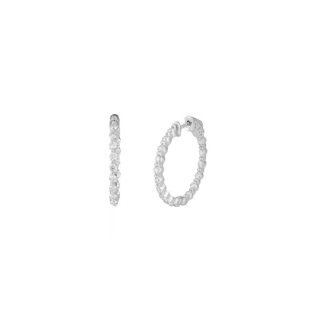 London Collection 18k White Gold Diamond 25mm Hoop Earrings