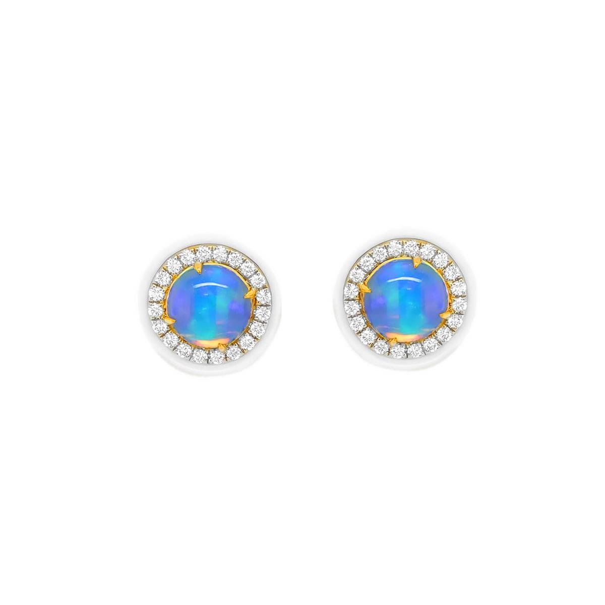 London Collection 14k Yellow Gold Opal & Diamond Halo Stud Earrings