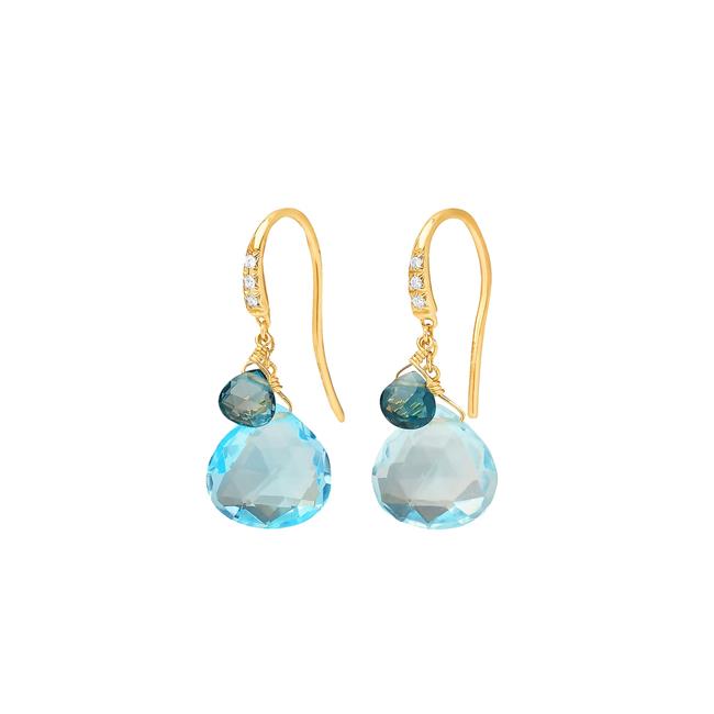 Marco Bicego Paradise Alta 18k Yellow Gold Blue Topaz and Diamond Earrings