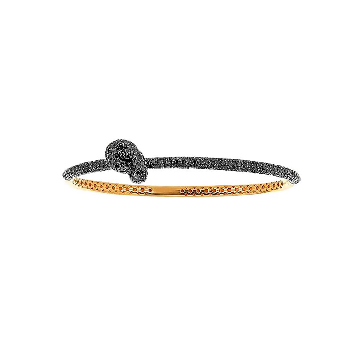 Engelbert Legacy Knot 18k Yellow Gold Black Diamond Medium Knot Bangle Bracelet