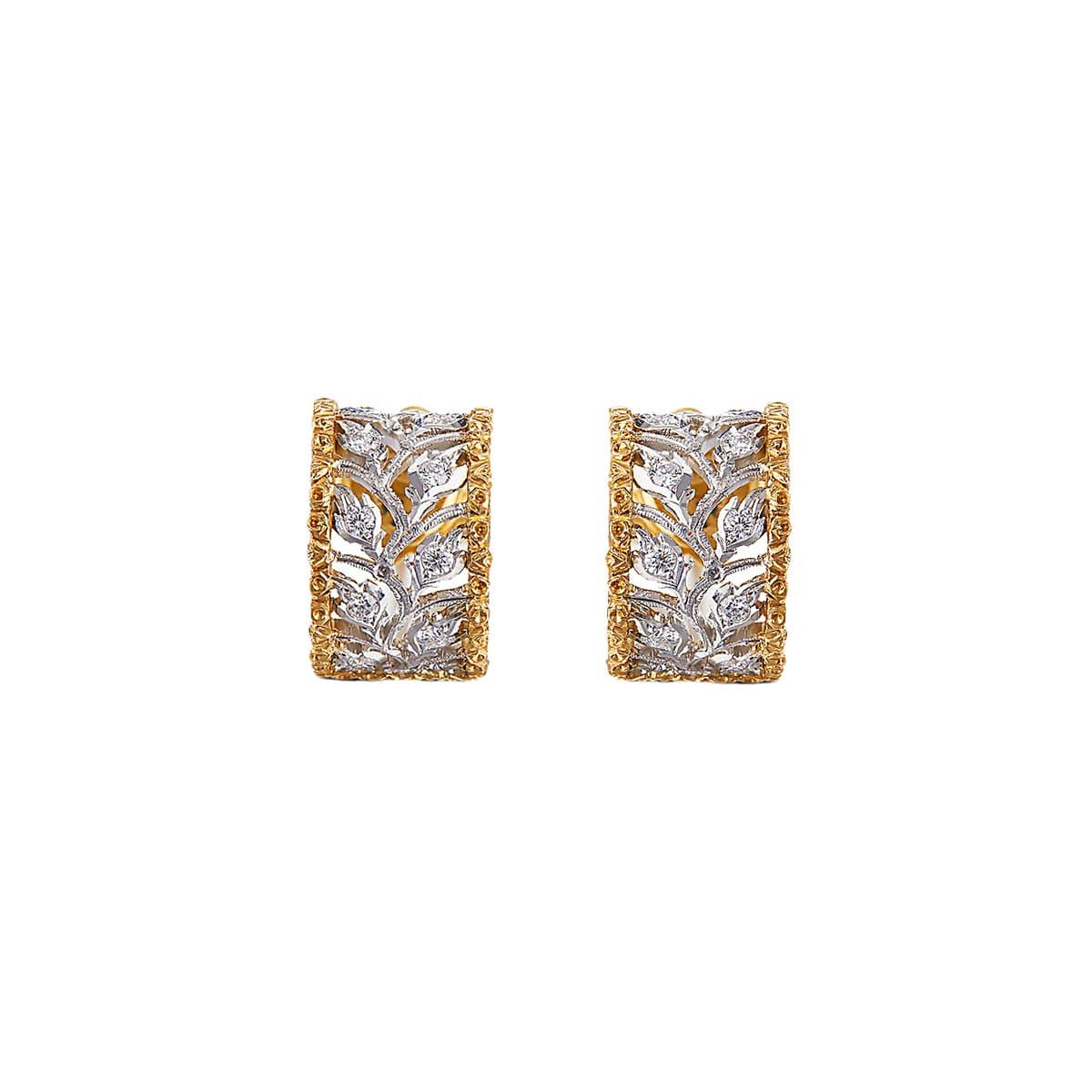 Buccellati Ramage Two Tone Diamond Small Hoop Earrings