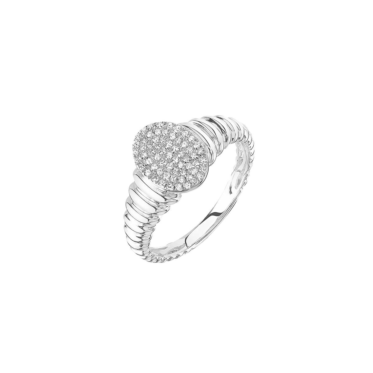 London Collection 14k White Gold Diamond Ribbed Oval Signet Ring