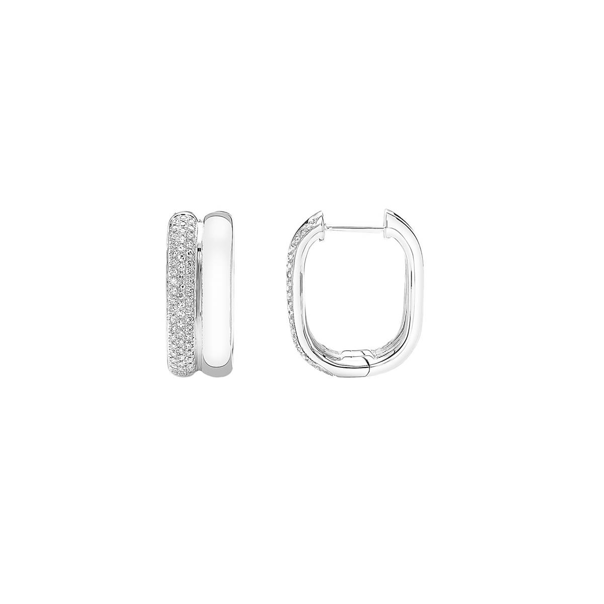 London Collection 14k White Gold Diamond Oval Hoop Earrings