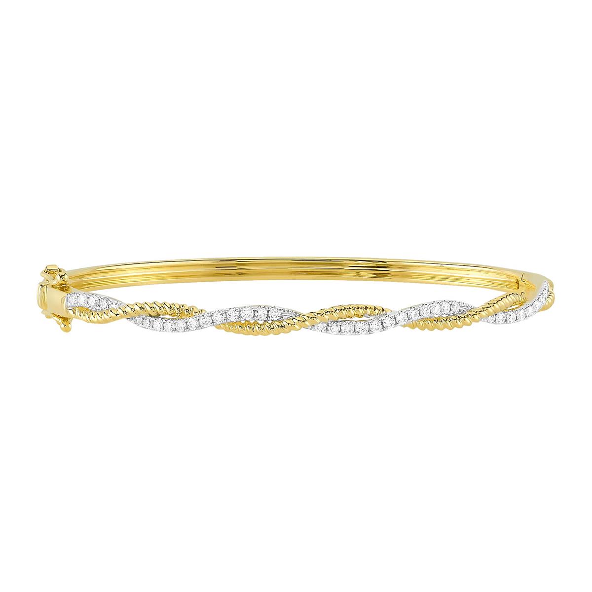 London Collection 14k Yellow Gold Diamond Twisted Bangle Bracelet