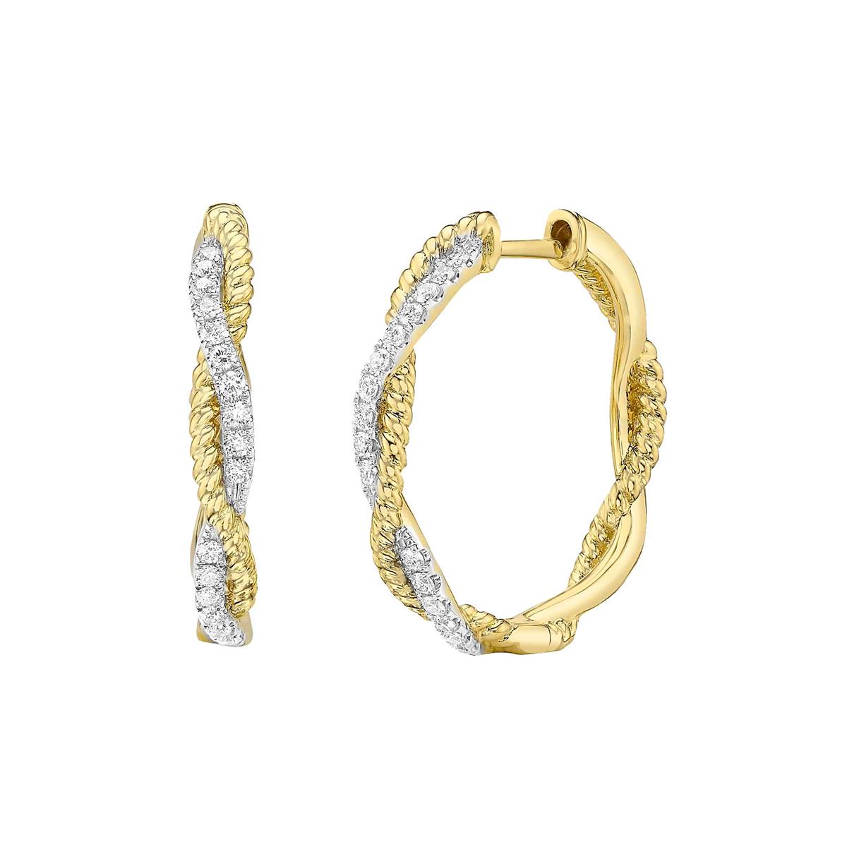 London Collection 14k Yellow Gold Diamond Twisted Hoop Earrings