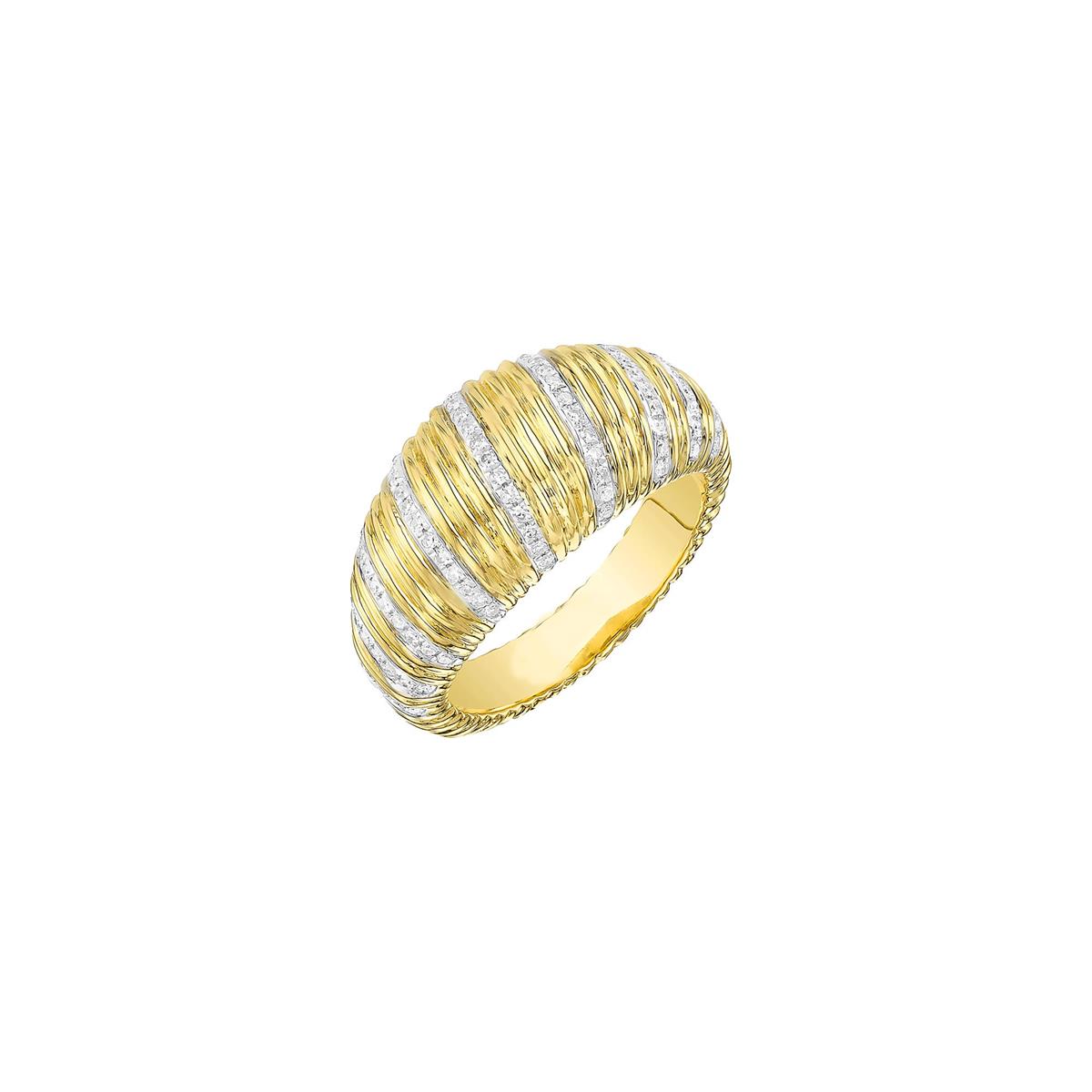 London Collection 14k Yellow Gold Diamond Ribbed Ring