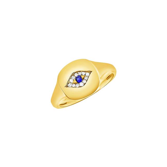 London Collection 14k Yellow Gold Sapphire and Diamond Eye Pinky Ring