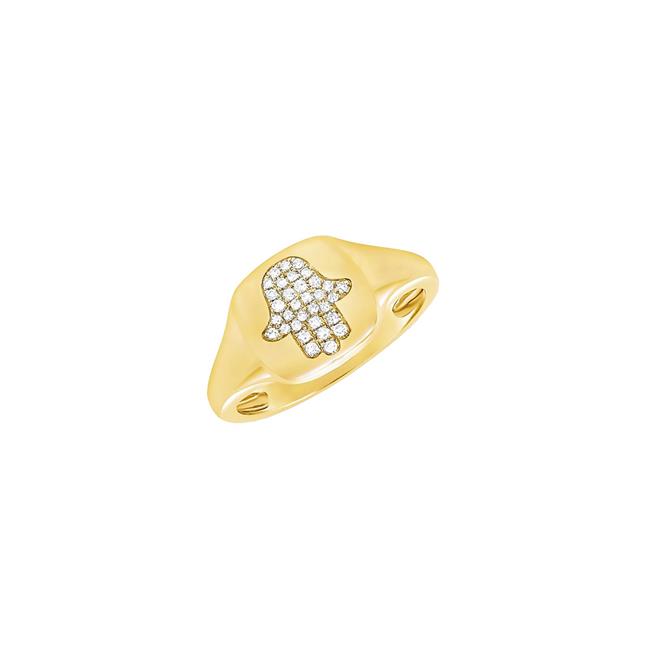 London Collection 14k Yellow Gold Hamsa Diamond Signet Ring