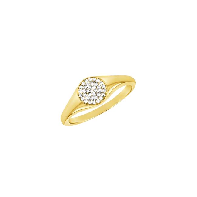London Collection 14k Yellow Gold Pave Diamond Round Signet Ring