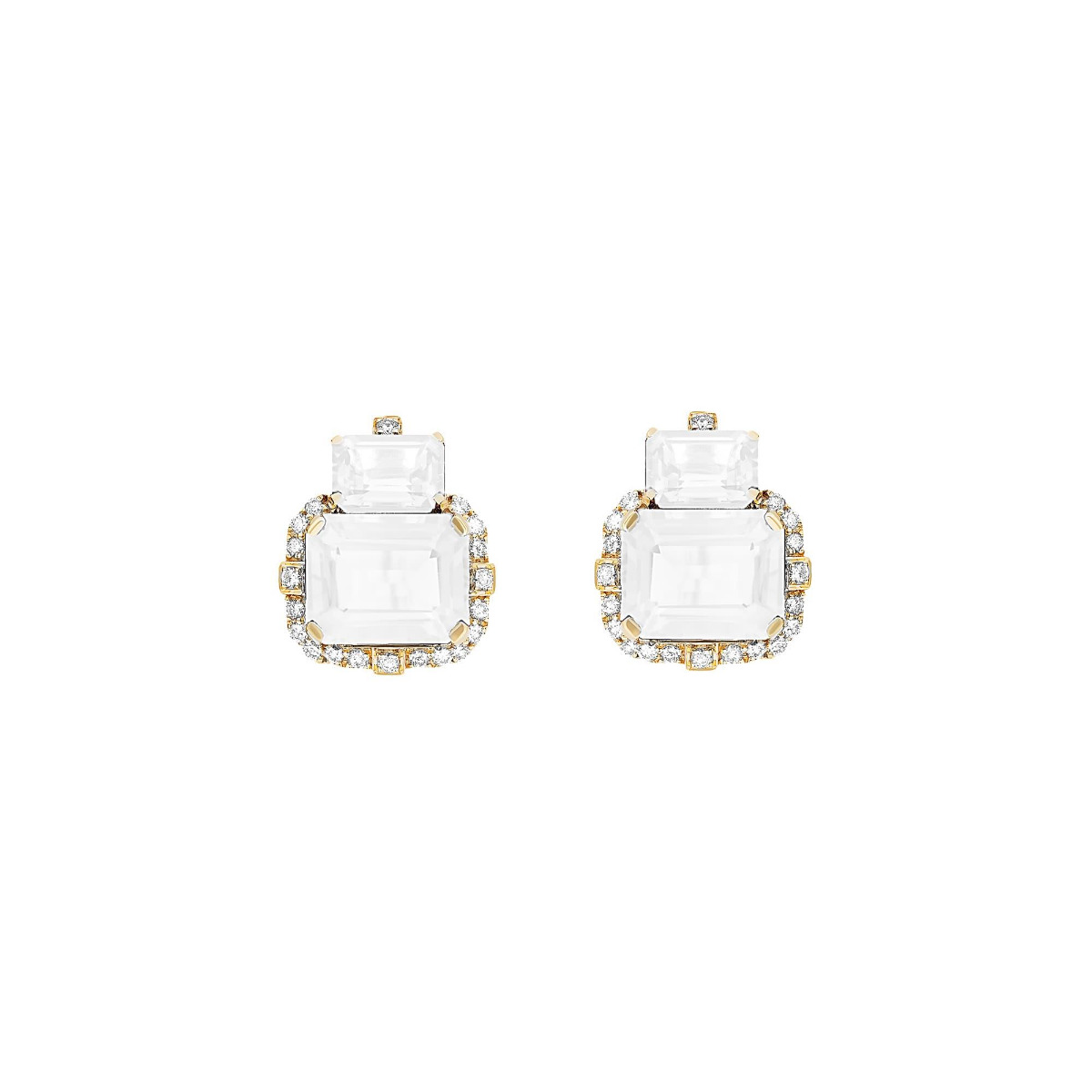 Goshwara Gossip 18k Yellow Gold Moon Quartz and Diamond Stud Earrings