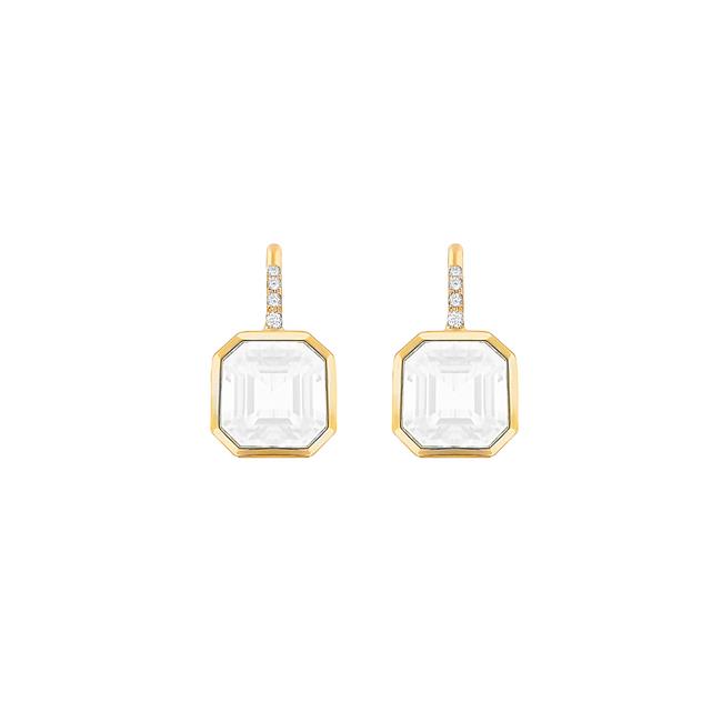 Goshwara Gossip 18k Yellow Gold Moon Quartz Diamond Drop Earrings