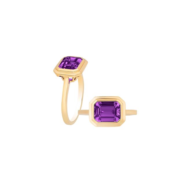 Goshwara Manhattan 18k Yellow Gold Emerald Cut Amethyst Bezel Ring