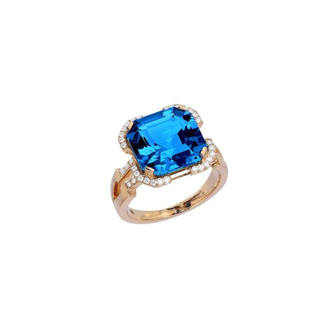 Goshwara Gossip 18k Yellow Gold Asscher Cut London Blue Topaz and Diamond Ring