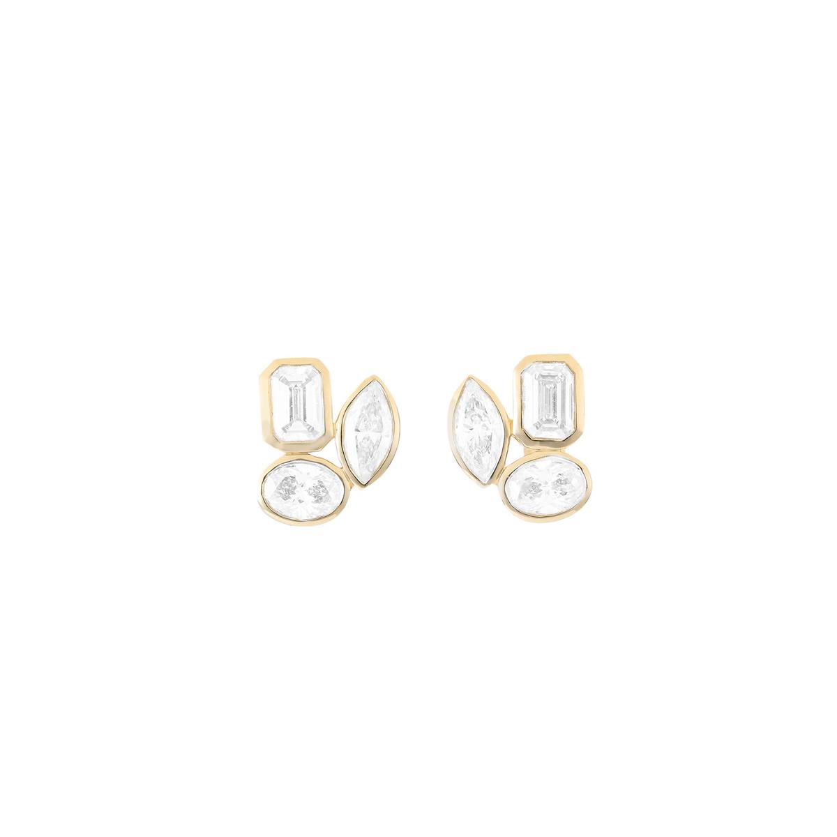 London Collection 14k Yellow Gold Mixed Shape Diamond Bezel Set Stud Earrings