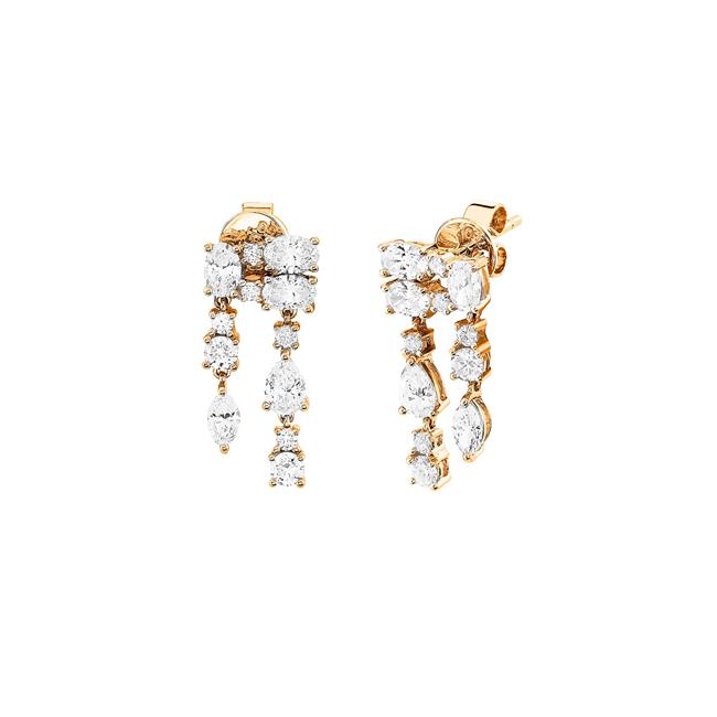 Anita Ko Maya 18k Rose Gold Mix Shaped Diamond 2 Row Drop Earrings