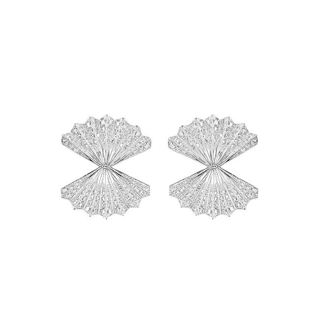 Anita Ko 18k White Gold Diamond Double Fan Stud Earrings