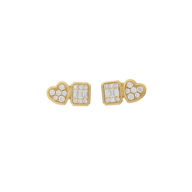 London Collection 14k Yellow Gold Duo Heart and Emerald Mosaic Earrings