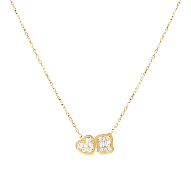 London Collection 14k Yellow Gold Duo Heart and Emerald Mosaic Necklace