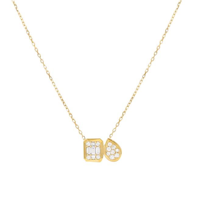 London Collection 14k Yellow Gold Duo Pear and Emerald Mosaic Necklace