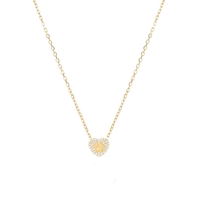 Our Cause for Paws 14k Yellow Gold Paw Heart Necklace
