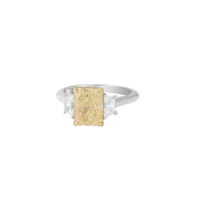 London Collection Platinum and 18k Yellow Gold Radiant Cut Fancy Yellow Diamond Three-Stone Ring