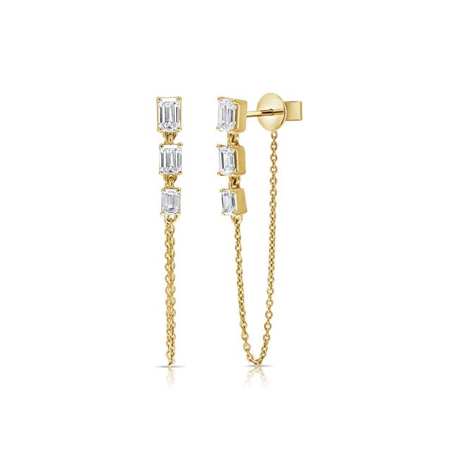 London Collection 14k Yellow Gold Emerald Cut Diamond Chain Duster Earrings