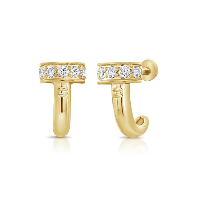 London Collection 14k Yellow Gold Bar Diamond Huggie Earrings